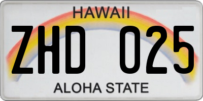 HI license plate ZHD025