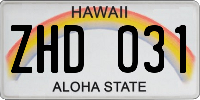 HI license plate ZHD031