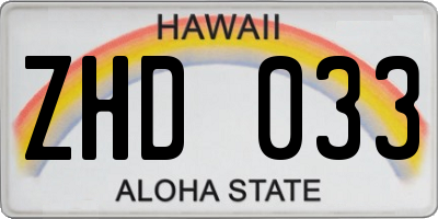 HI license plate ZHD033