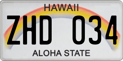 HI license plate ZHD034