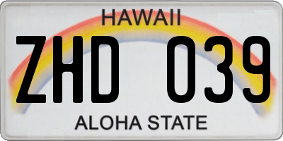 HI license plate ZHD039