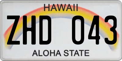 HI license plate ZHD043