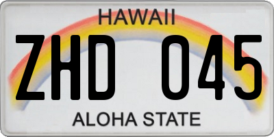 HI license plate ZHD045