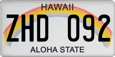 HI license plate ZHD092