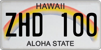 HI license plate ZHD100