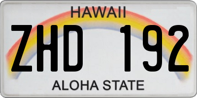 HI license plate ZHD192