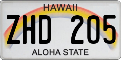 HI license plate ZHD205