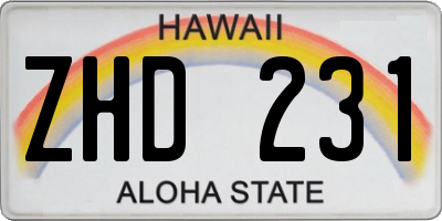 HI license plate ZHD231
