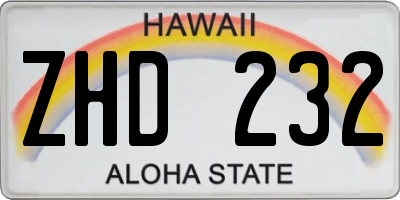 HI license plate ZHD232