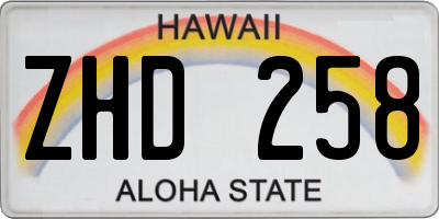 HI license plate ZHD258