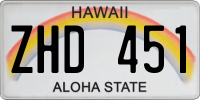 HI license plate ZHD451