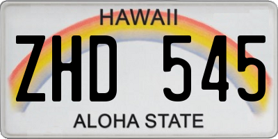 HI license plate ZHD545