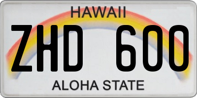 HI license plate ZHD600