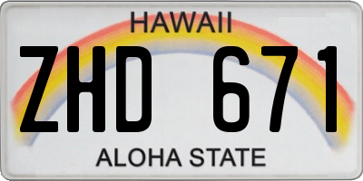 HI license plate ZHD671