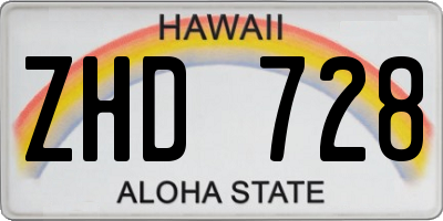 HI license plate ZHD728
