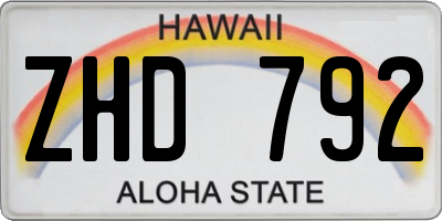 HI license plate ZHD792