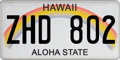 HI license plate ZHD802