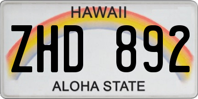 HI license plate ZHD892