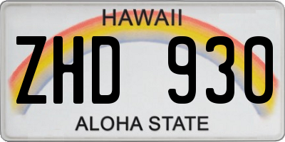 HI license plate ZHD930