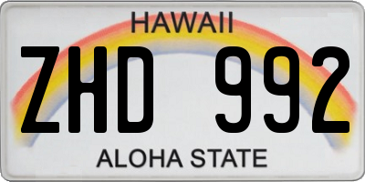 HI license plate ZHD992