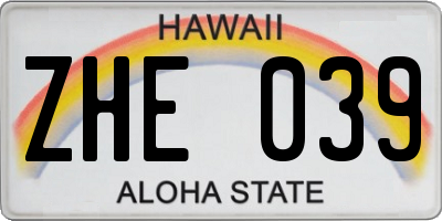 HI license plate ZHE039