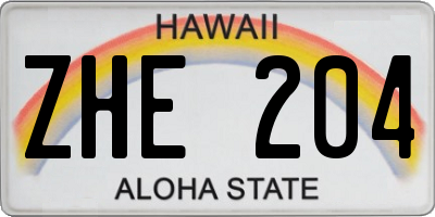 HI license plate ZHE204