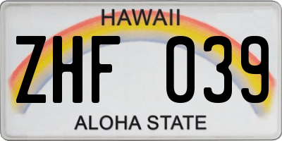 HI license plate ZHF039