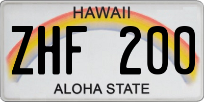 HI license plate ZHF200