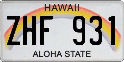 HI license plate ZHF931