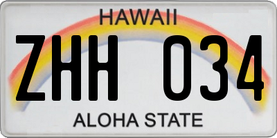 HI license plate ZHH034