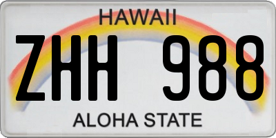 HI license plate ZHH988