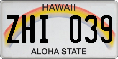 HI license plate ZHI039
