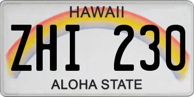 HI license plate ZHI230
