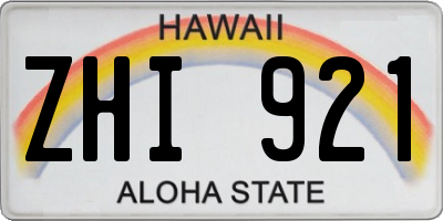 HI license plate ZHI921