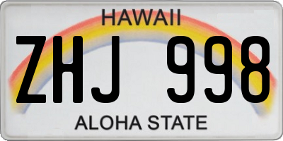 HI license plate ZHJ998