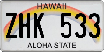 HI license plate ZHK533