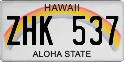 HI license plate ZHK537