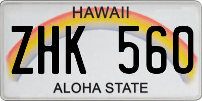 HI license plate ZHK560