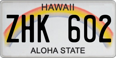 HI license plate ZHK602
