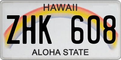 HI license plate ZHK608