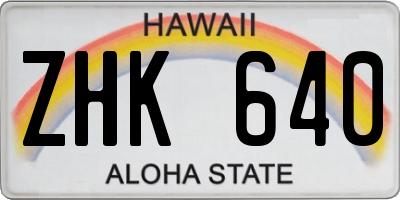 HI license plate ZHK640