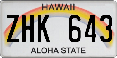 HI license plate ZHK643