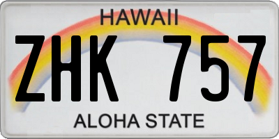 HI license plate ZHK757