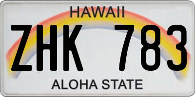 HI license plate ZHK783