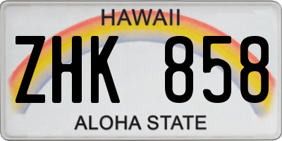 HI license plate ZHK858