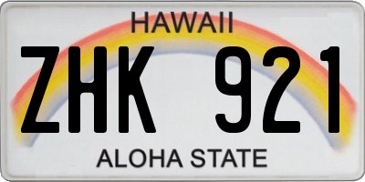 HI license plate ZHK921