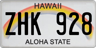 HI license plate ZHK928