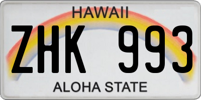 HI license plate ZHK993