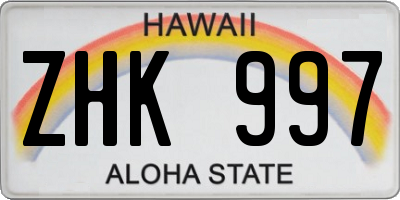 HI license plate ZHK997