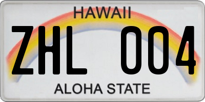 HI license plate ZHL004